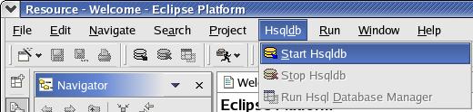 HSQLDB menu and associated toolbar